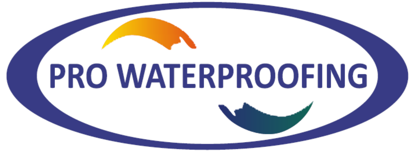 Pro waterproofing surounded by blue circle and colourfull paint splash